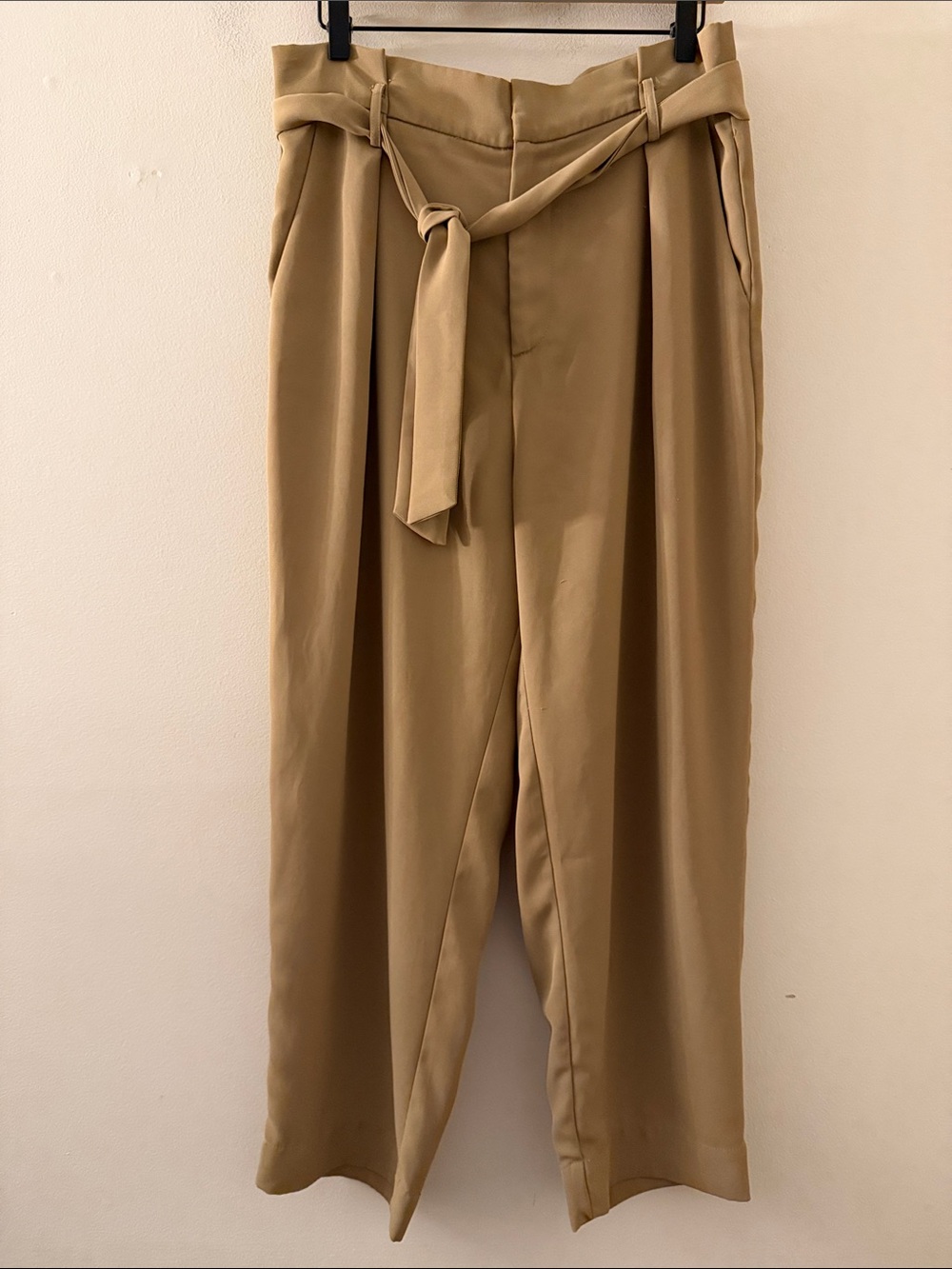 Commense High-Rise Paperbag Trousers Self Tie Belt Beige L
